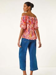 Roman Red Floral Print Bardot Stretch Top - Image 3 of 5