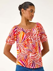 Roman Red Floral Print Bardot Stretch Top - Image 4 of 5