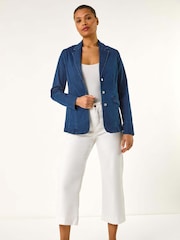 Roman Blue Denim Collar Stretch Blazer - Image 3 of 5