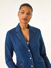 Roman Blue Denim Collar Stretch Blazer - Image 4 of 5