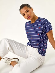 Azul - Roman Embroidered Cherry 100% Cotton T-Shirt - Imagen 1 de 5