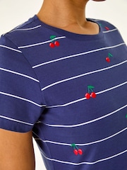 Azul - Roman Embroidered Cherry 100% Cotton T-Shirt - Imagen 5 de 5