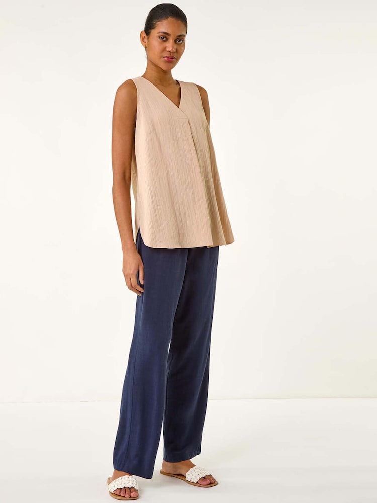 Roman Natural Textured Pleat Front Vest Top - Image 2 of 5