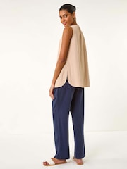 Roman Natural Textured Pleat Front Vest Top - Image 3 of 5