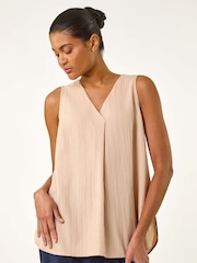 Roman Natural Textured Pleat Front Vest Top - Image 4 of 5