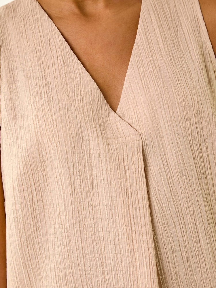 Roman Natural Textured Pleat Front Vest Top - Image 5 of 5