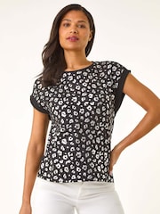 Camiseta de algodón 100 % con estampado metalizado de leopardo de Roman - Imagen 2 de 5
