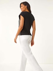 Camiseta de algodón 100 % con estampado metalizado de leopardo de Roman - Imagen 3 de 5