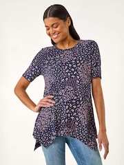 Roman Floral Print Hanky Hem Tunic Top - Imagen 1 de 5