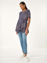 Roman Floral Print Hanky Hem Tunic Top - Imagen 2 de 5