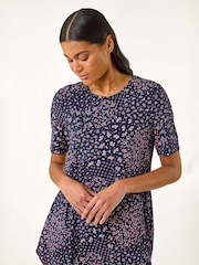 Roman Floral Print Hanky Hem Tunic Top - Imagen 4 de 5