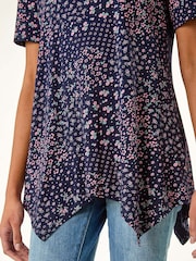 Roman Floral Print Hanky Hem Tunic Top - Imagen 5 de 5