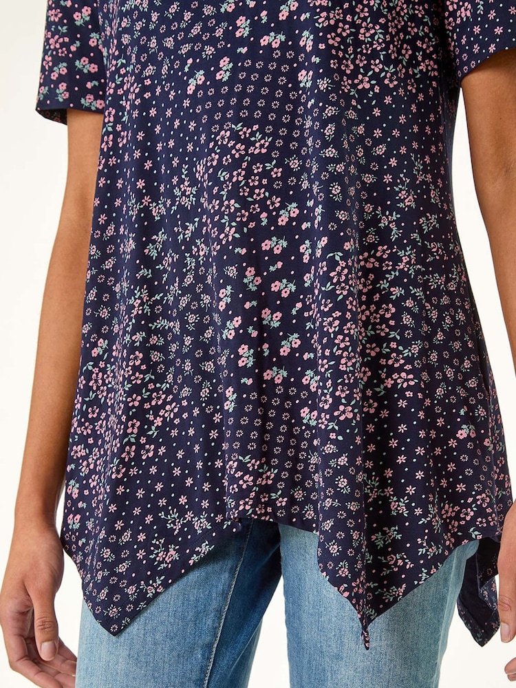 Roman Floral Print Hanky Hem Tunic Top - Imagen 5 de 5