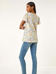Roman White Printed Ruffle V-Neck Top - Image 3 of 5