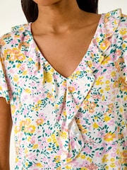 Roman White Printed Ruffle V-Neck Top - Image 5 of 5