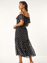 Roman Black Spot Print Bardot Midi Dress - Image 3 of 5