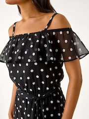 Roman Black Spot Print Bardot Midi Dress - Image 5 of 5