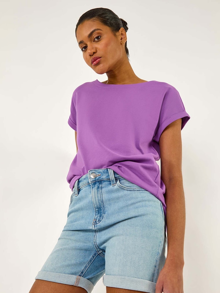 Roman Purple Plain Stretch Jersey T-Shirt - Image 1 of 5 Roman Purple Plain Stretch Jersey T-Shirt - Image 1 of 5