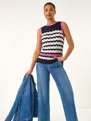 Roman Blue Sequin Wave Detail Knit Vest - Image 2 of 5