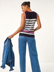 Roman Blue Sequin Wave Detail Knit Vest - Image 3 of 5
