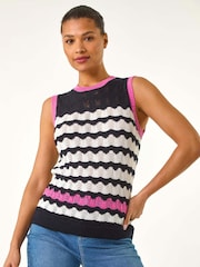 Roman Blue Sequin Wave Detail Knit Vest - Image 4 of 5