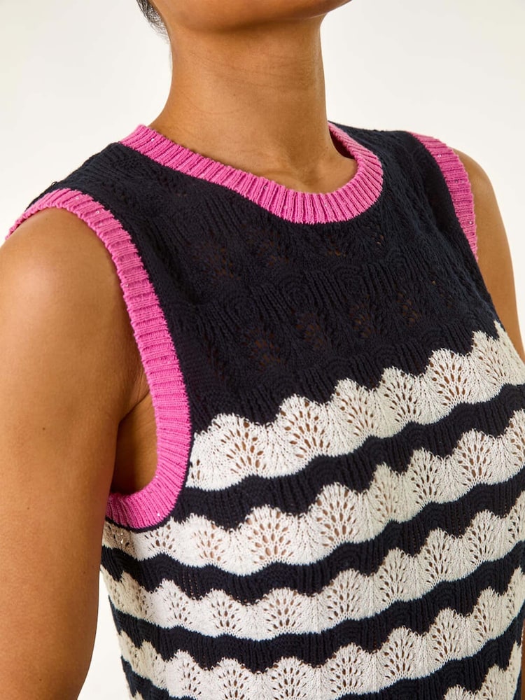 Roman Blue Sequin Wave Detail Knit Vest - Image 5 of 5