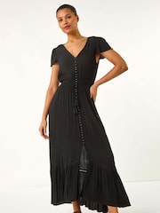 Roman Black Tiered Buttoned Maxi Dress - Image 1 of 5