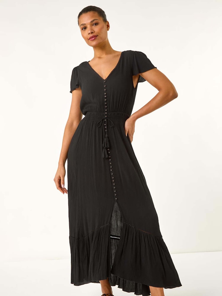 Roman Black Tiered Buttoned Maxi Dress - Image 1 of 5