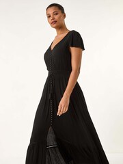 Roman Black Tiered Buttoned Maxi Dress - Image 2 of 5