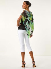 Roman Green Floral Print Asymmetric Overlay Top - Image 3 of 5