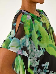 Roman Green Floral Print Asymmetric Overlay Top - Image 5 of 5