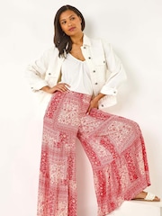 Roman Red Tile Tiered Palazzo Trousers - Image 1 of 5