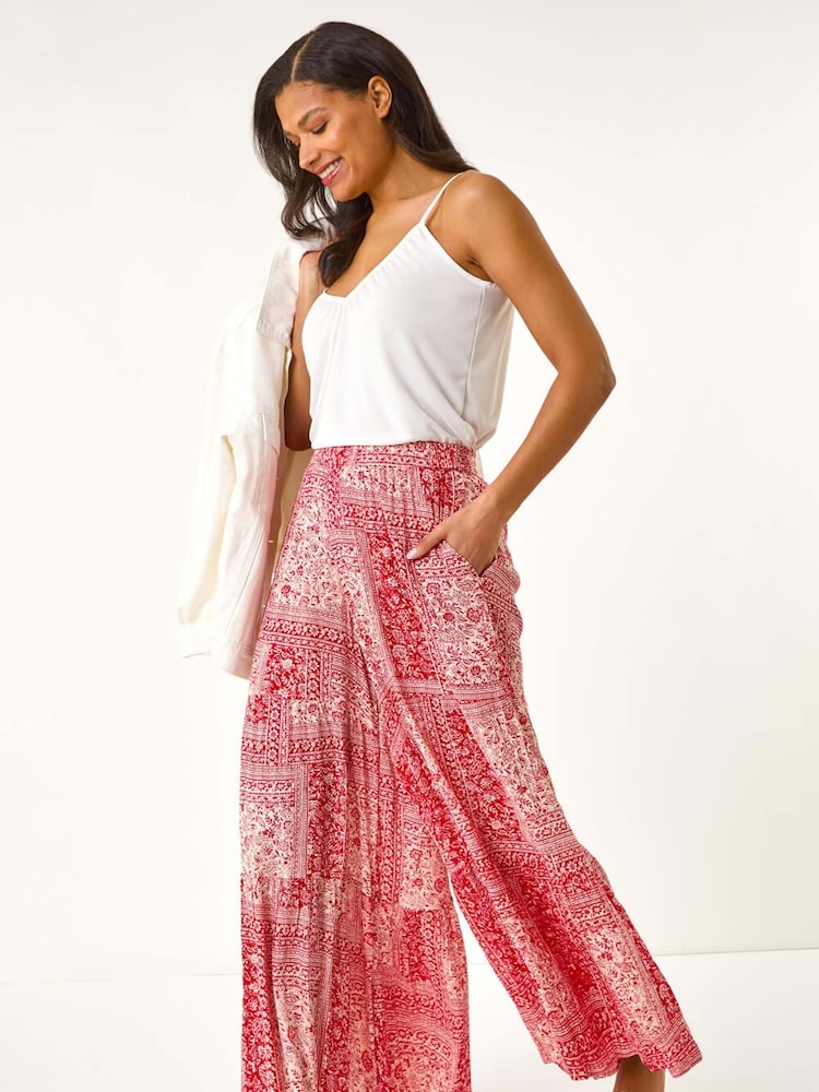 Roman Red Tile Tiered Palazzo Trousers - Image 2 of 5