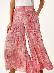 Roman Red Tile Tiered Palazzo Trousers - Image 4 of 5