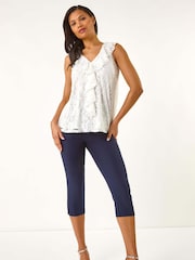 Roman White Lace V-Neck Ruffle Front Blouse - Image 2 of 5