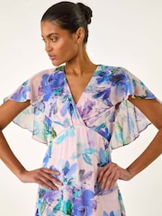 Roman Purple Floral Print Cape Back Midi Dress - Image 4 of 5
