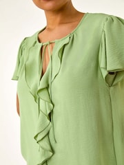 Roman Green Frilled Sleeve Tie Front Top - Image 5 of 5