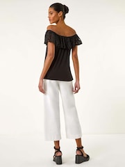 Roman Black Lace Trim Bardot Top - Image 3 of 5