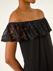 Roman Black Lace Trim Bardot Top - Image 5 of 5