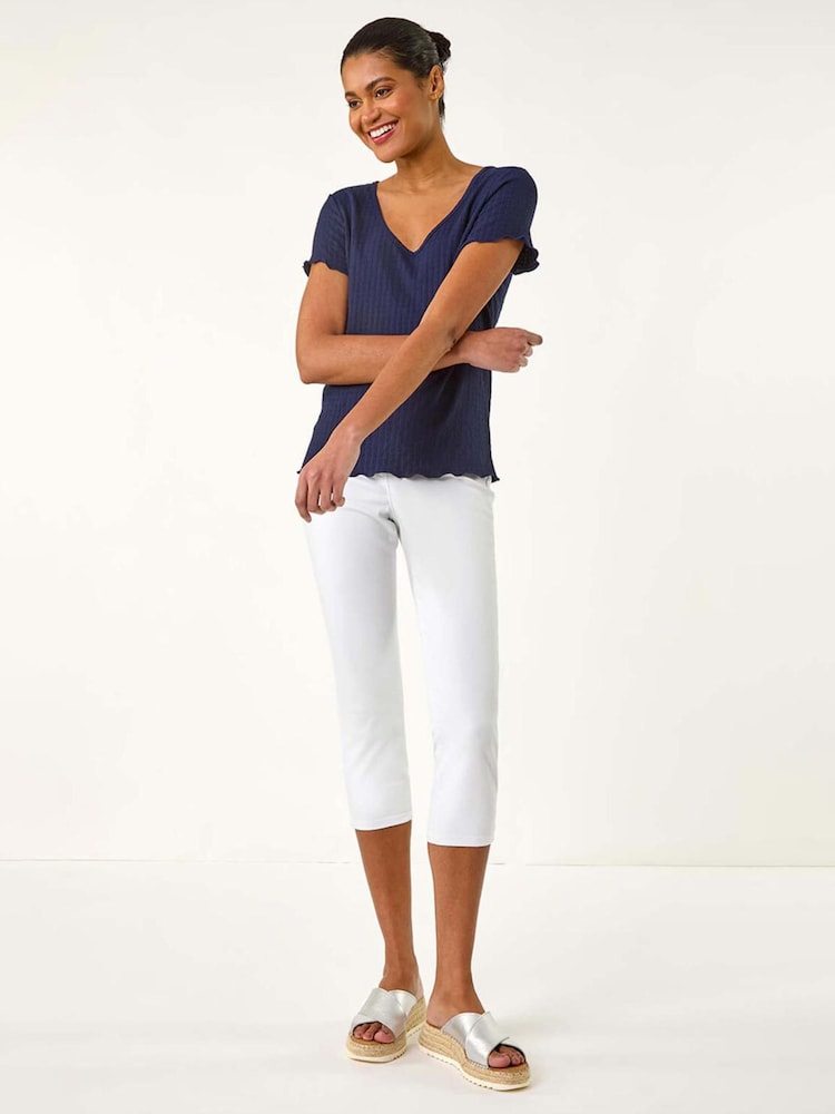 Roman Blue V-Neck Textured Lettuce Edge Top - Image 2 of 5