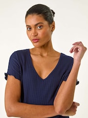 Roman Blue V-Neck Textured Lettuce Edge Top - Image 4 of 5