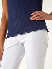Roman Blue V-Neck Textured Lettuce Edge Top - Image 5 of 5