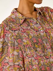 Roman Shirred Printed Front Button Blouse - Image 5 of 5