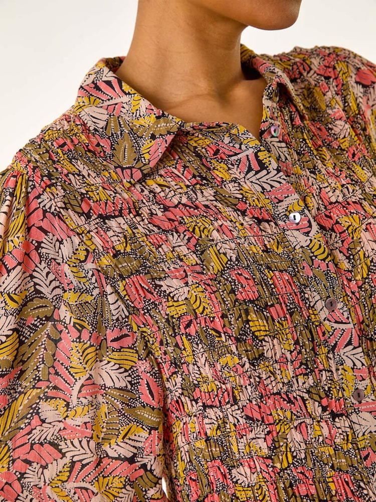 Roman Shirred Printed Front Button Blouse - Image 5 of 5