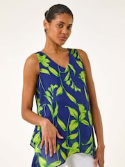 Roman Blue Floral Print Wrap Overlay Vest Top - Image 1 of 5