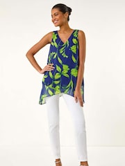 Roman Blue Floral Print Wrap Overlay Vest Top - Image 2 of 5