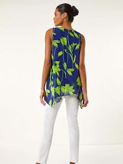 Roman Blue Floral Print Wrap Overlay Vest Top - Image 3 of 5