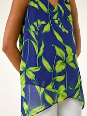 Roman Blue Floral Print Wrap Overlay Vest Top - Image 5 of 5