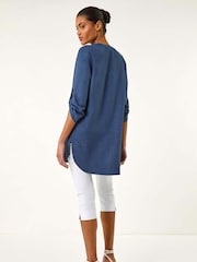 Roman Blue Horn Button Detail Longline Tunics Top - Image 3 of 5