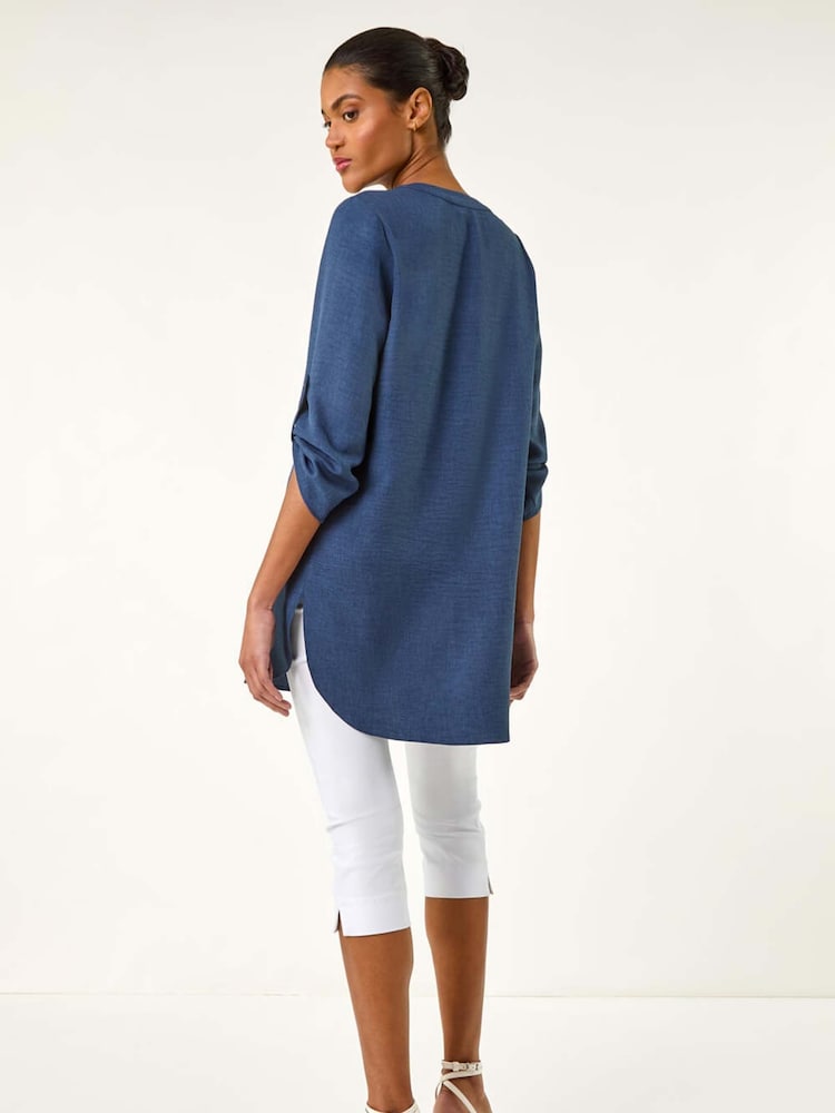 Roman Blue Horn Button Detail Longline Tunics Top - Image 3 of 5